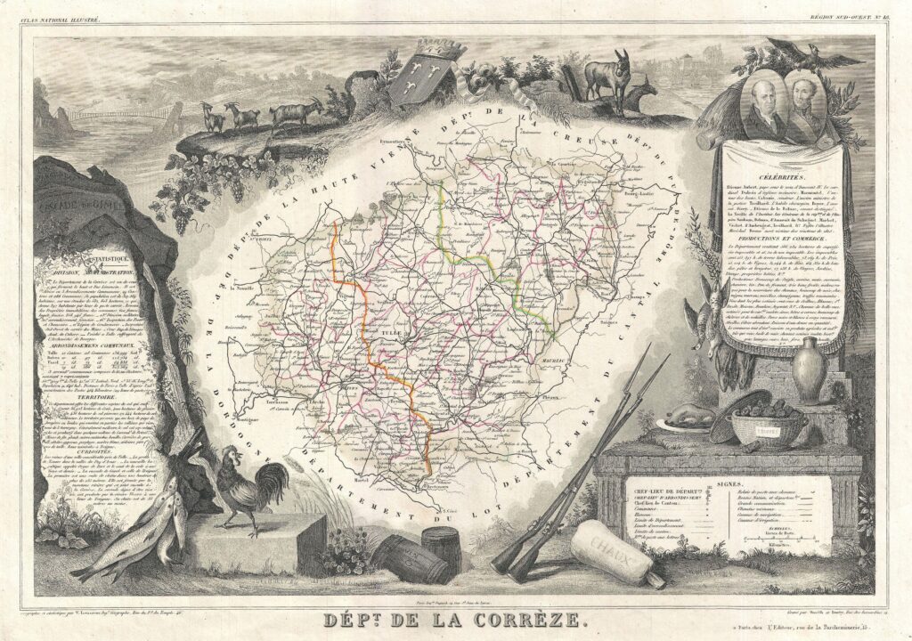 Carte du département de la Corrèze 1852.
