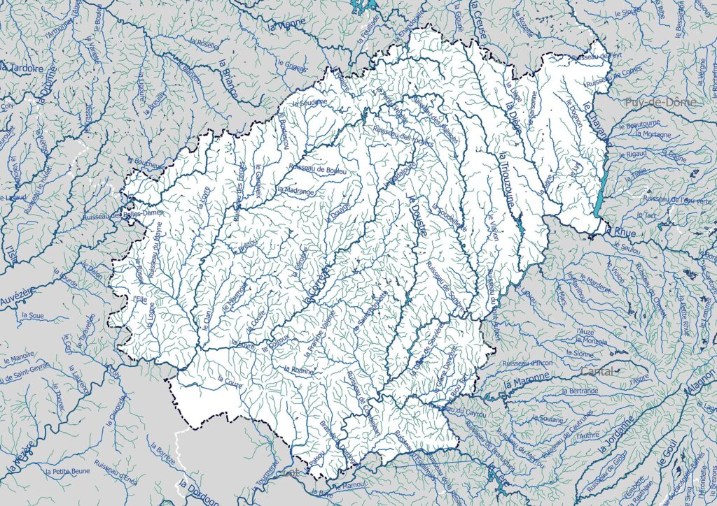 Carte hydrographique de la Corrèze.