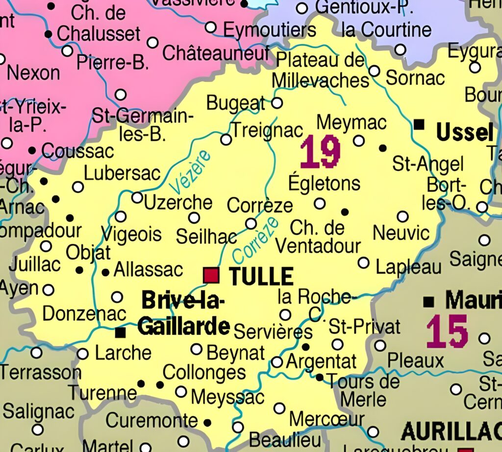 Carte des principales communes de la Corrèze.