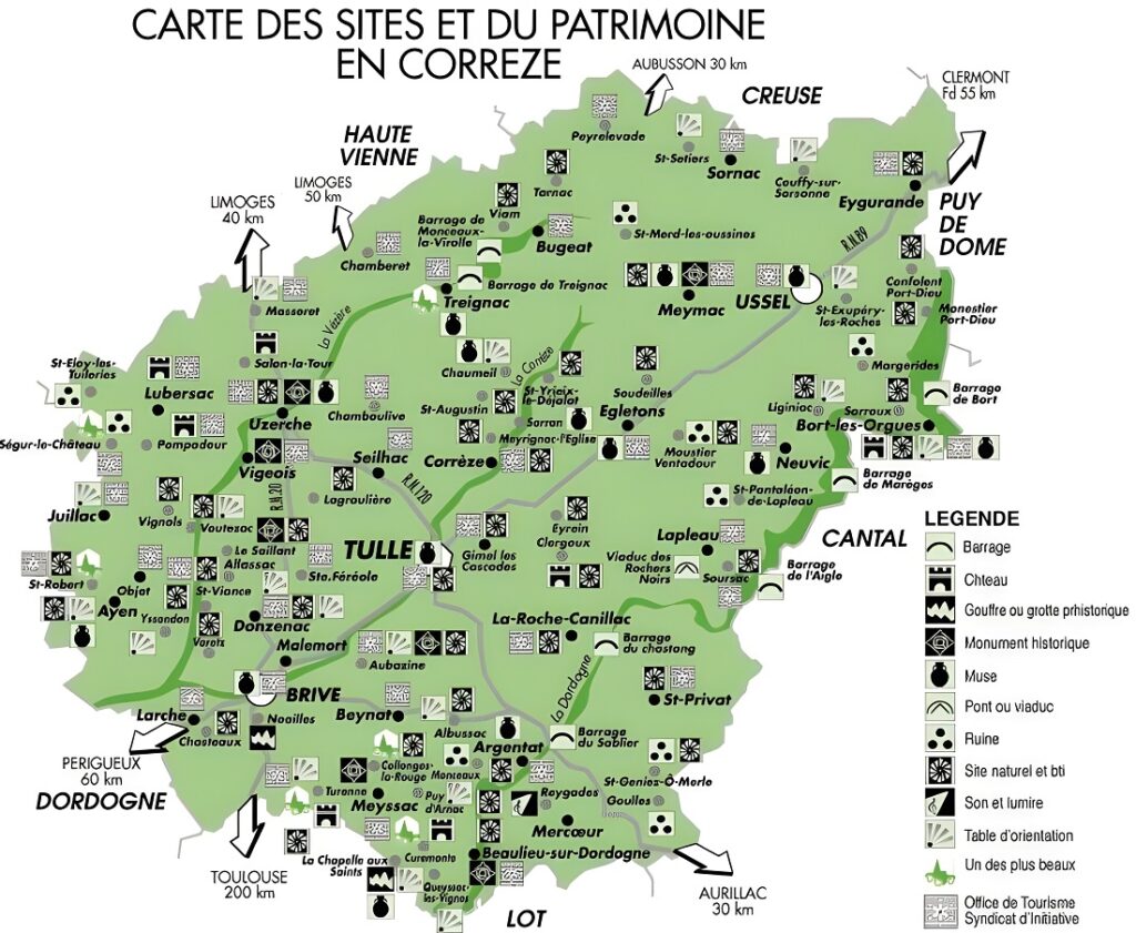 Carte touristique de la Corrèze.