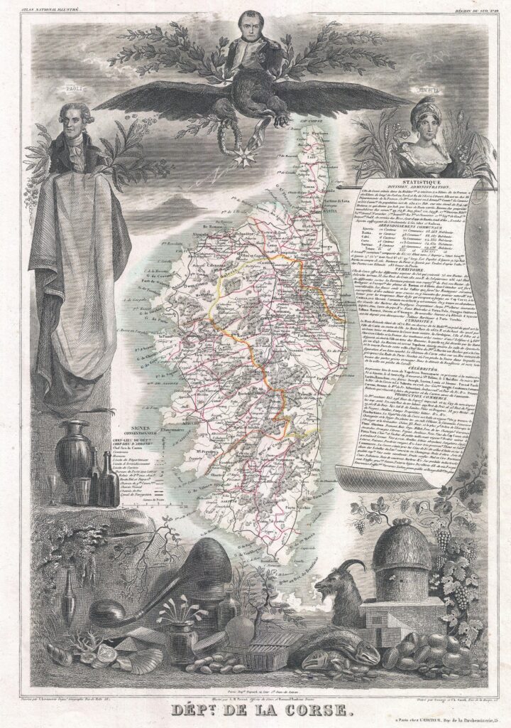 Carte du département de la Corse-du-Sud 1852.