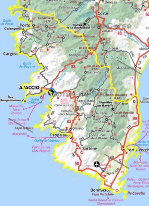 Carte routière de la Corse-du-Sud