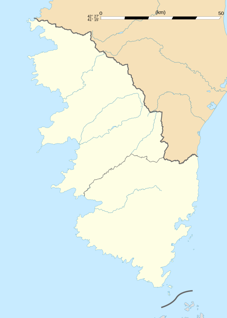 Carte administrative vierge du département de la Corse-du-Sud.