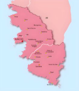 Carte des principales villes de la Corse-du-Sud.