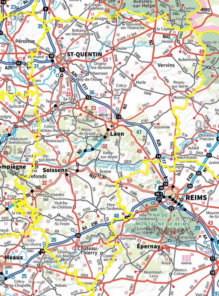 Carte routière de l’Aisne.