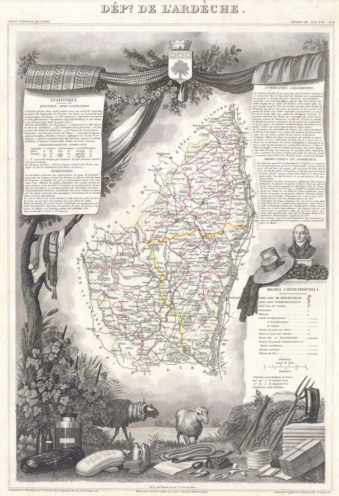 Carte du département de l’Ardèche 1847.
