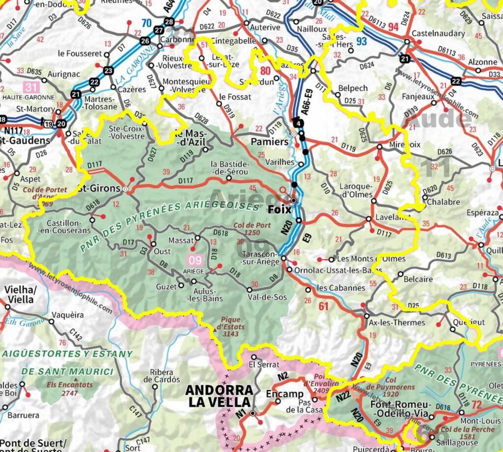 Carte routière de l’Ariège.