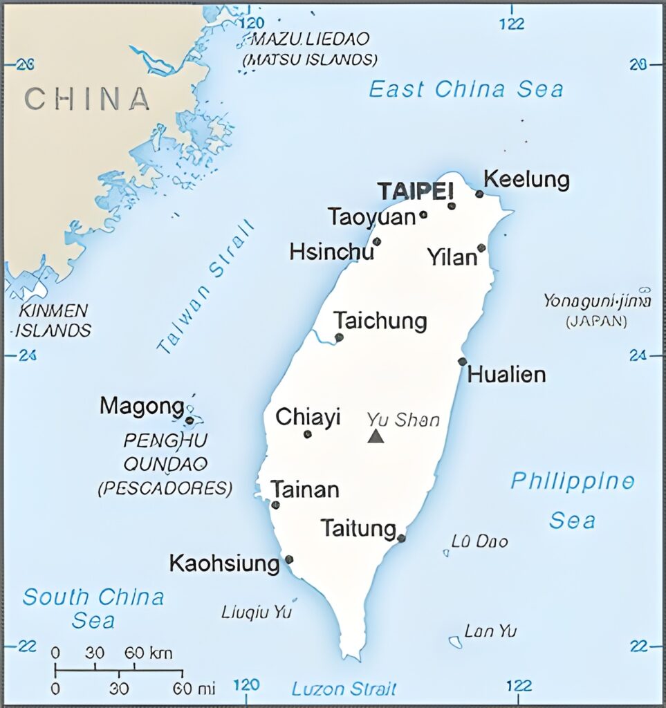 Carte des principales villes de Taïwan