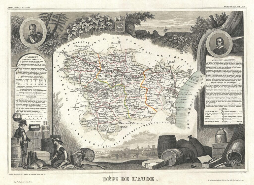 Carte du département de l’Aude 1852.