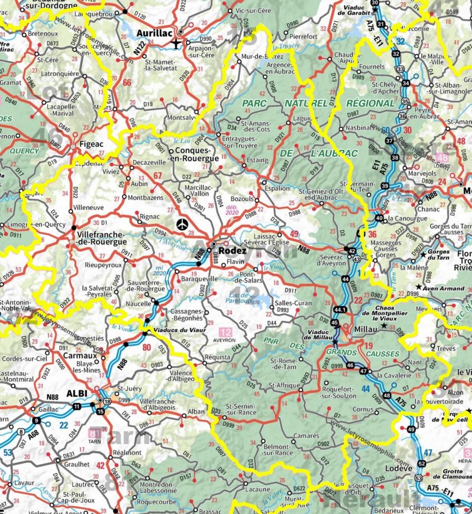 Carte routière de l’Aveyron.