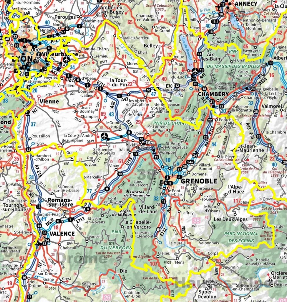 Carte routière de l’Isère.