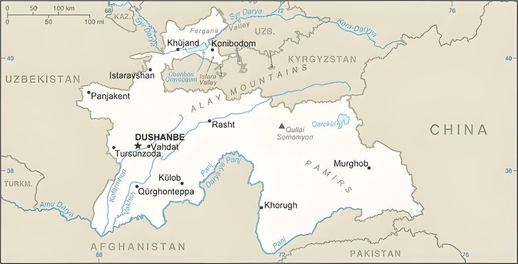 Carte des principales villes du Tadjikistan