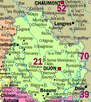 Carte des principales communes de la Côte-d’Or