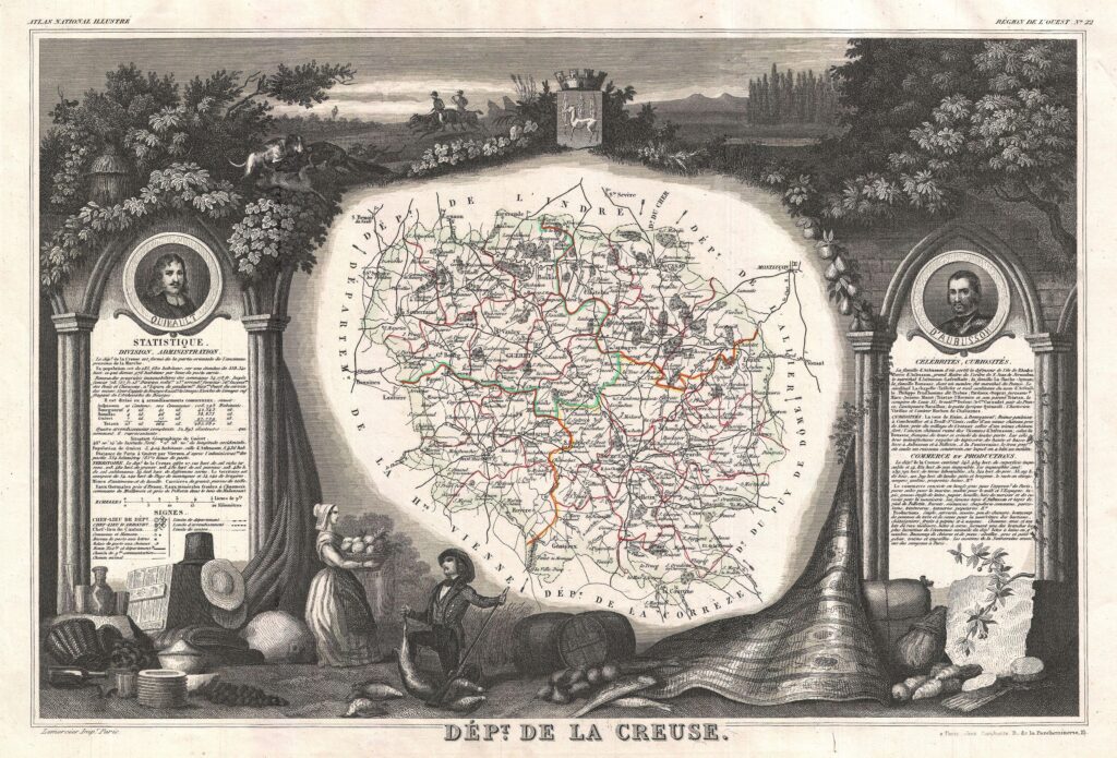 Carte du département de la Creuse 1852.