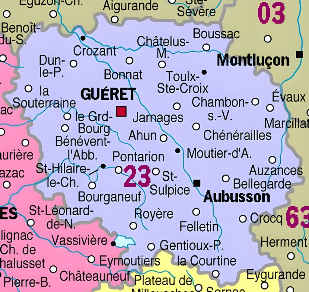 Carte des principales communes de la Creuse.