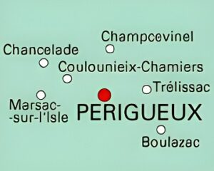 Carte des principales villes dans les environs de Perigueux.