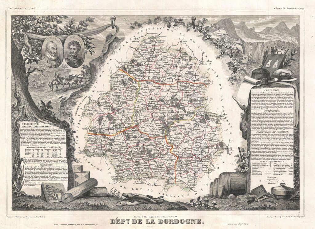 Carte du département de la Dordogne 1852.