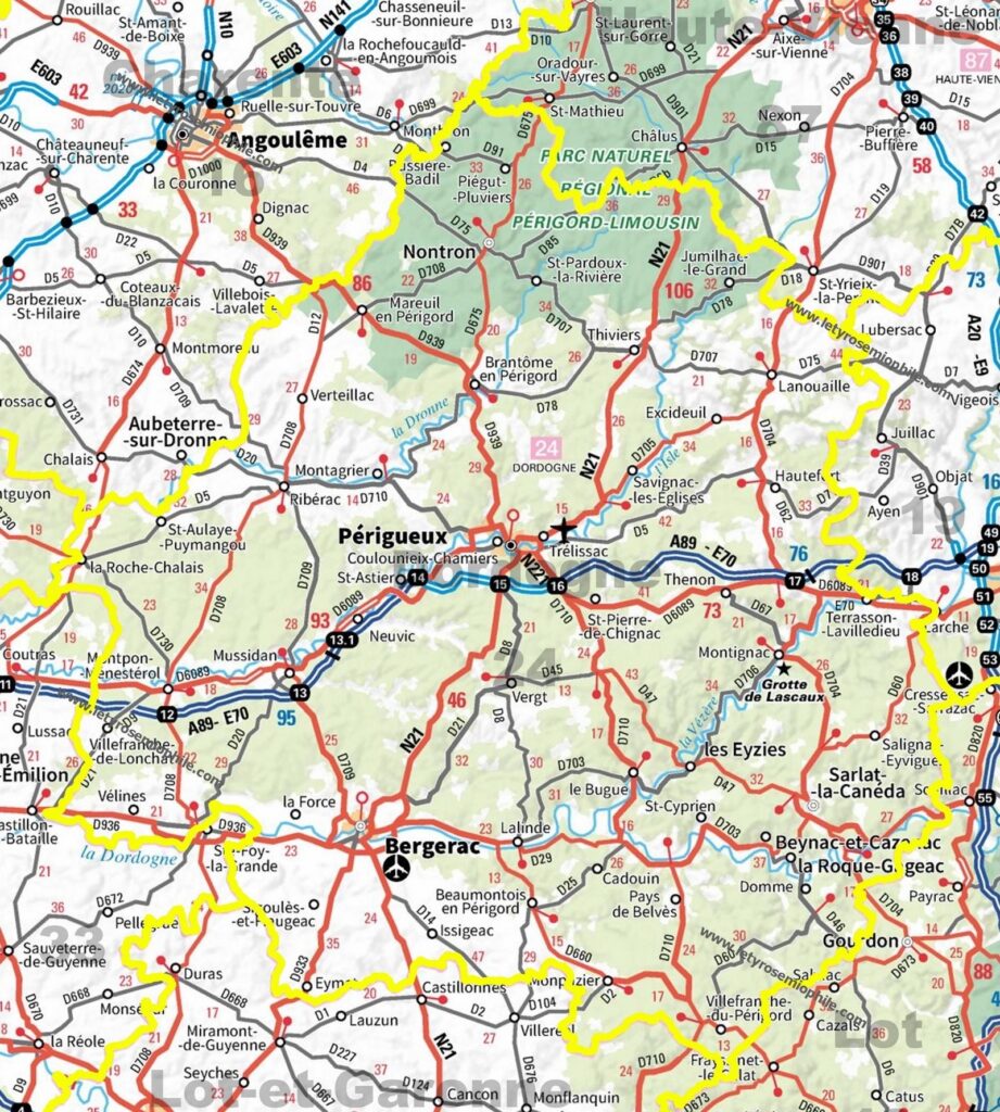 Carte routière de la Dordogne.