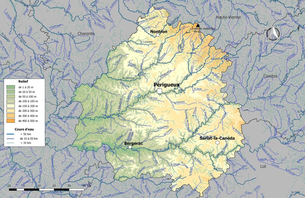 Carte hydrographique de la Dordogne.