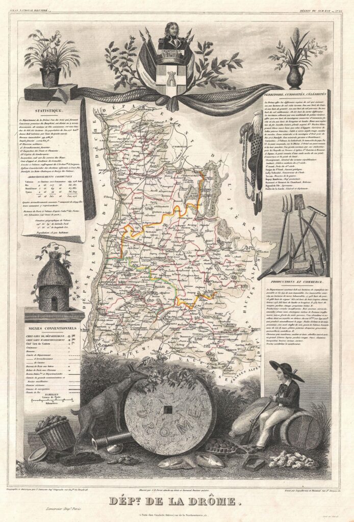 Carte du département de la Drôme 1852.