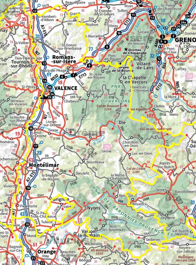Carte routière de la Drôme.