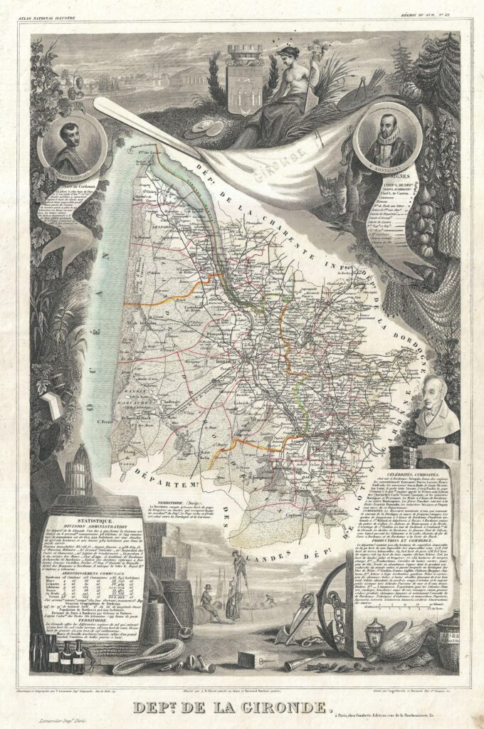 Carte du département de la Gironde 1852.