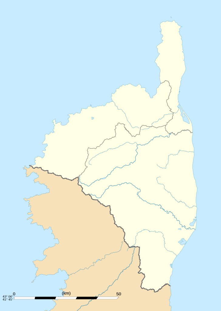 Carte administrative vierge du département de la Haute-Corse.