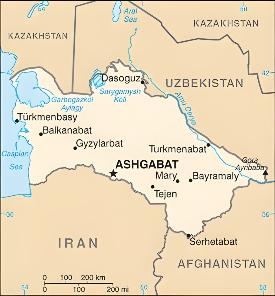 Carte des principales villes du Turkménistan