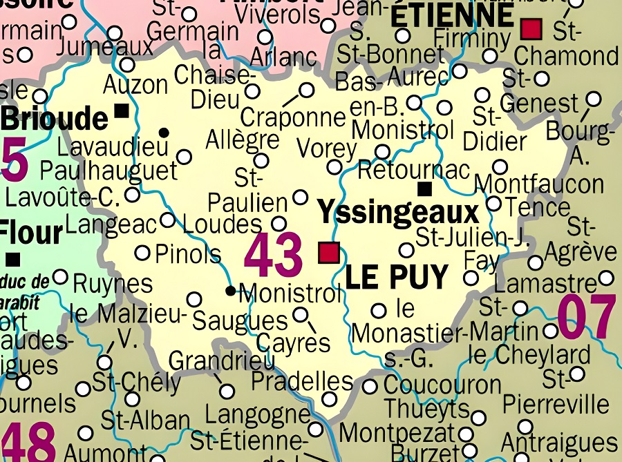 Carte des principales communes de la Haute-Loire.
