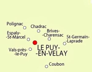 Principales villes autour du Puy-en-Velay dans le département de la Haute-Loire.