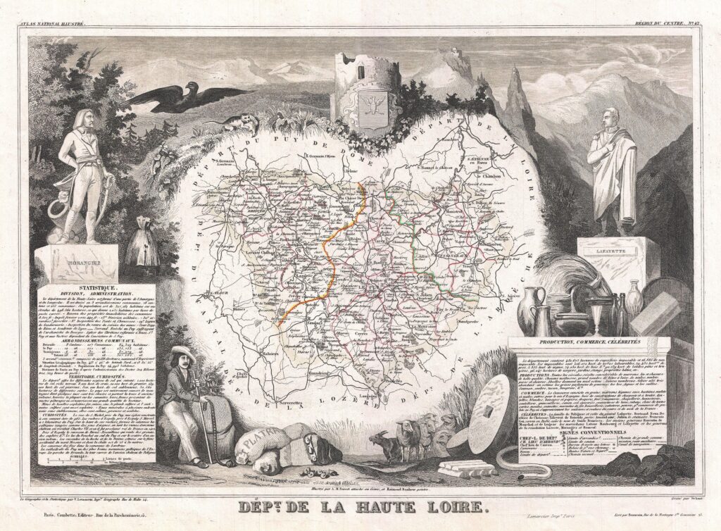 Carte du département de la Haute-Loire 1852.
