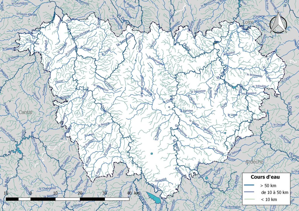 Carte hydrographique de la Haute-Loire.