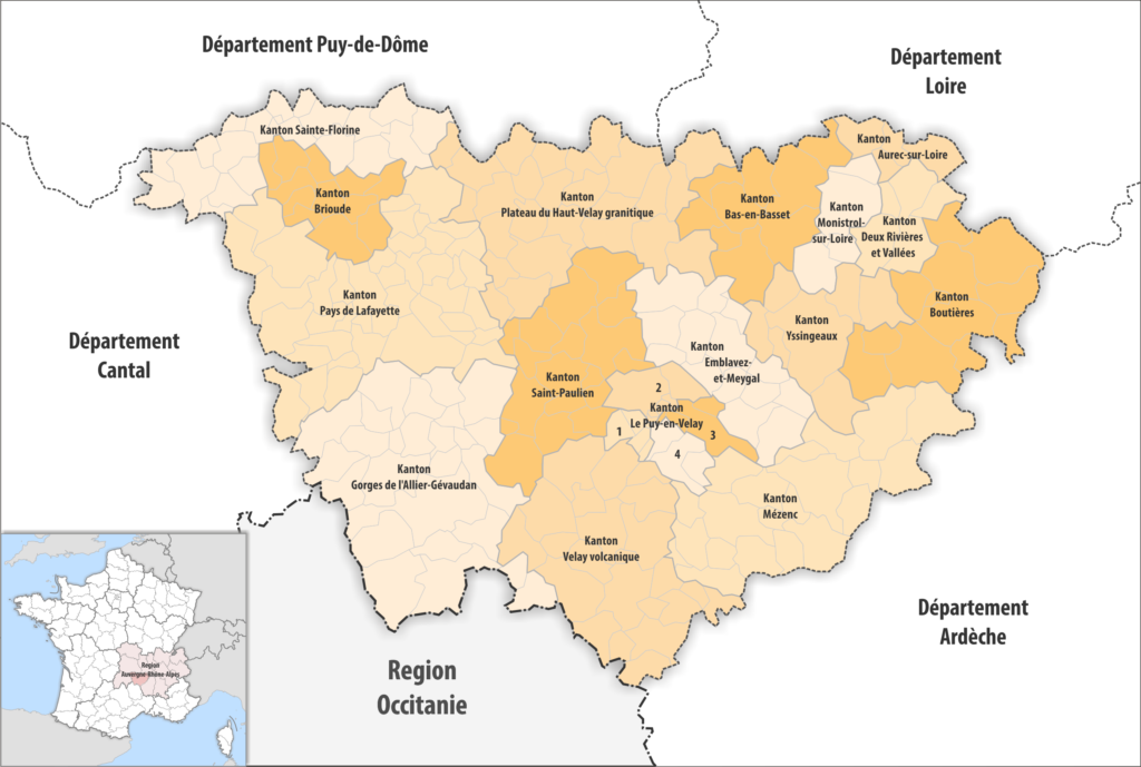 Carte des cantons du département de la Haute-Loire.