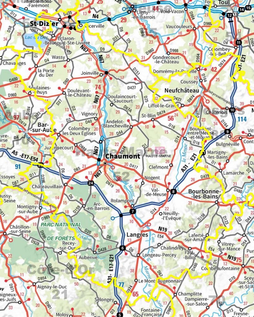 Carte routière de la Haute-Marne.