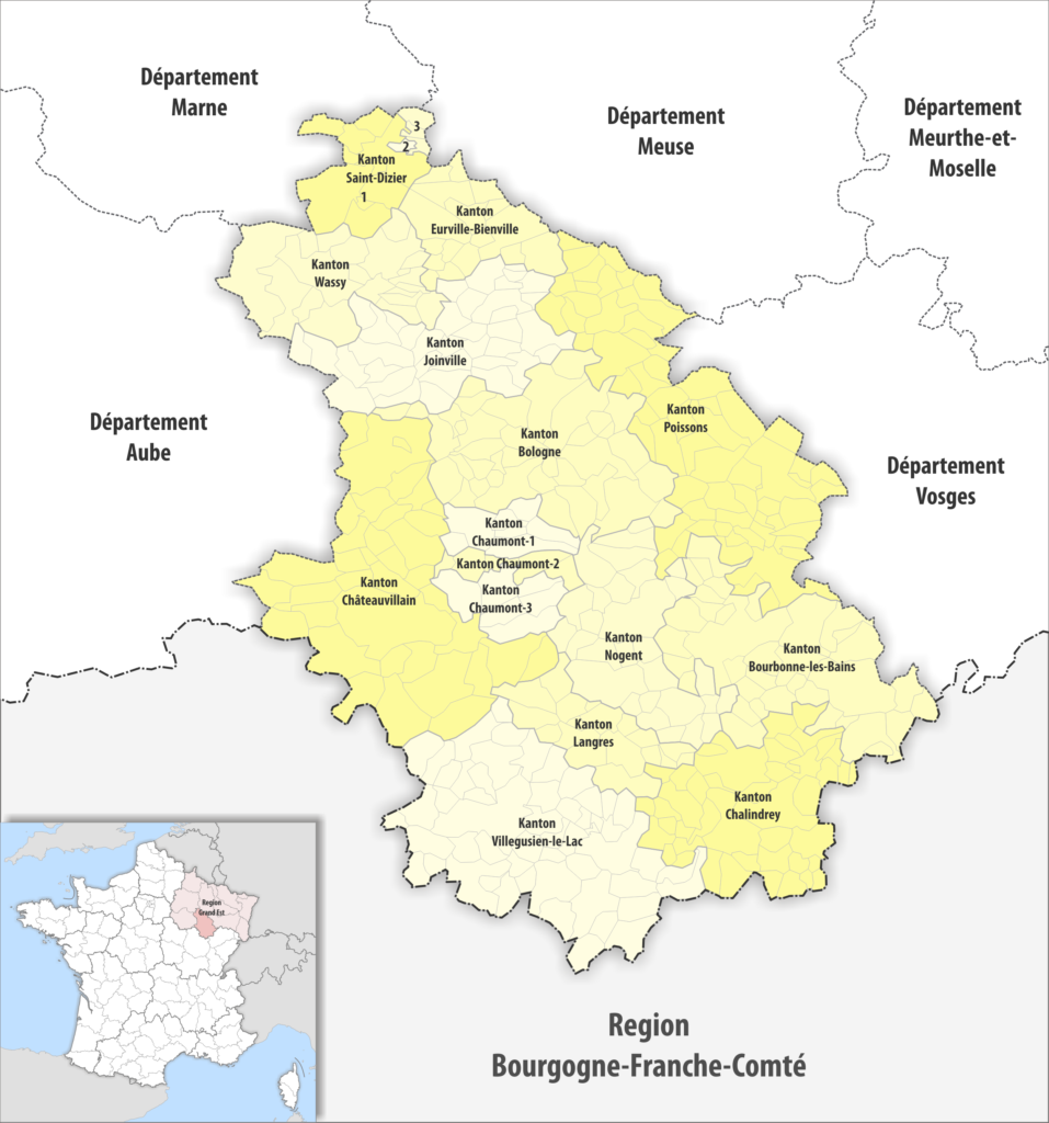 Carte des cantons du département de la Haute-Marne.