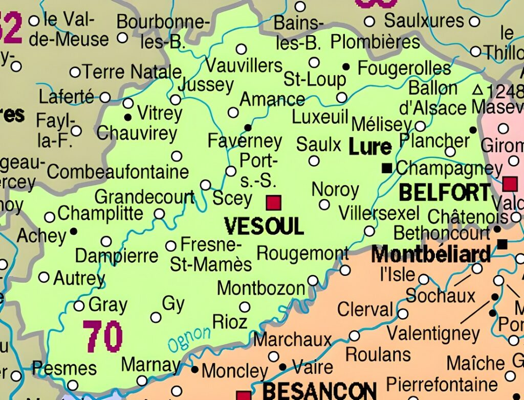 Carte des principales communes de la Haute-Saône.
