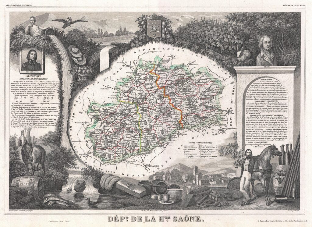 Carte du département de la Haute-Saône 1852.