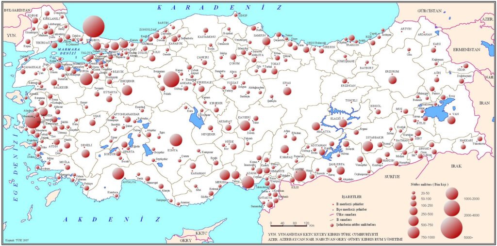 Carte des principales villes de Turquie.