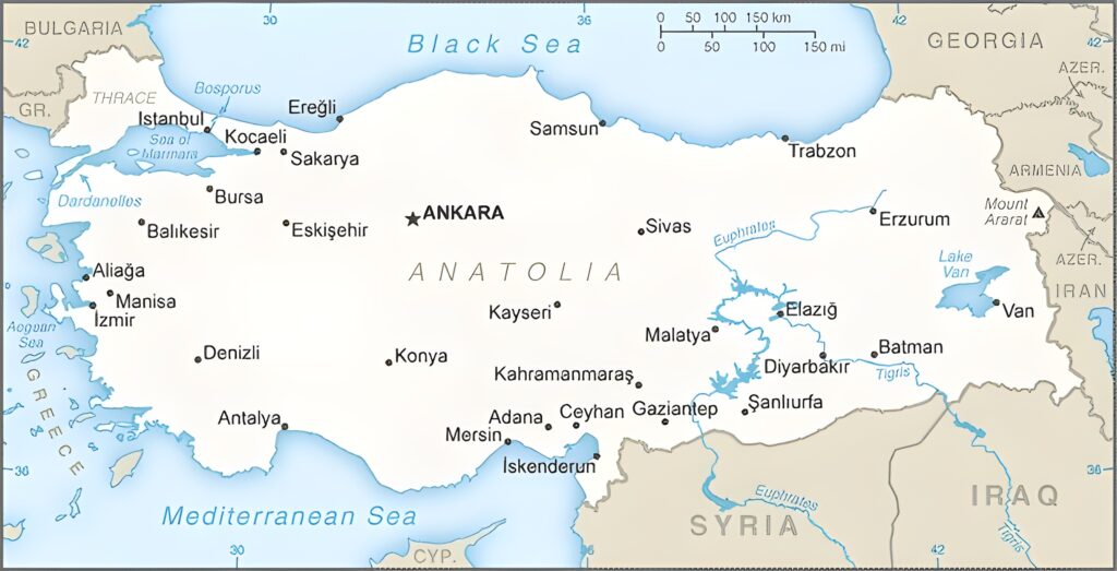 Carte des principales villes de Turquie