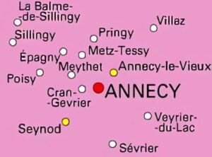 Principales villes autour d'Annecy dans le département de la Haute-Savoie.