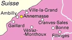 Principales villes autour d'Annemasse dans le département de la Haute-Savoie.