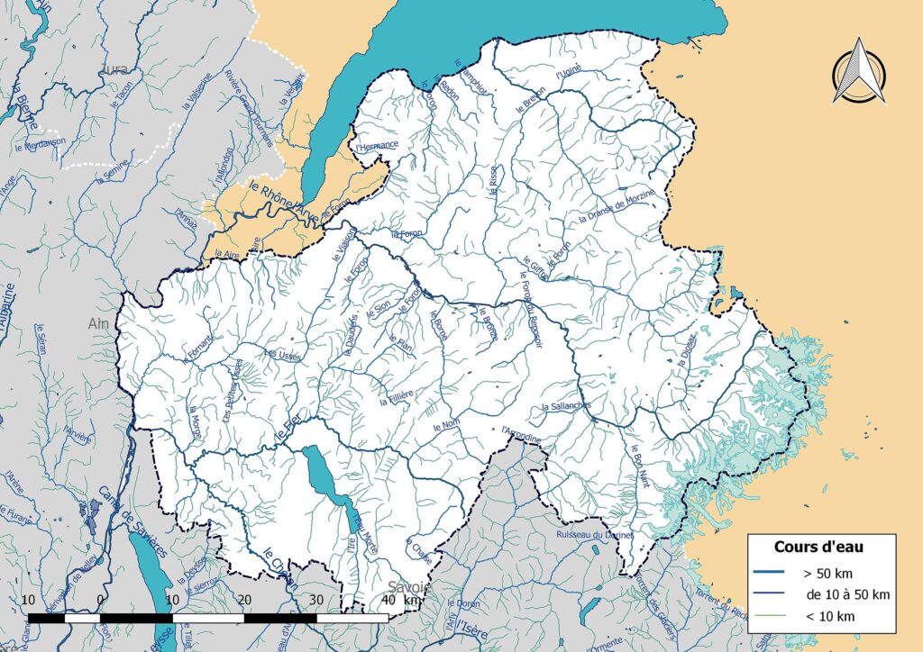 Carte hydrographique de la Haute-Savoie.