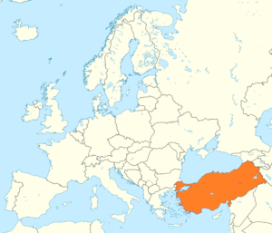 Carte de localisation de la Turquie principalement à l'extrémité occidentale de l'Asie.