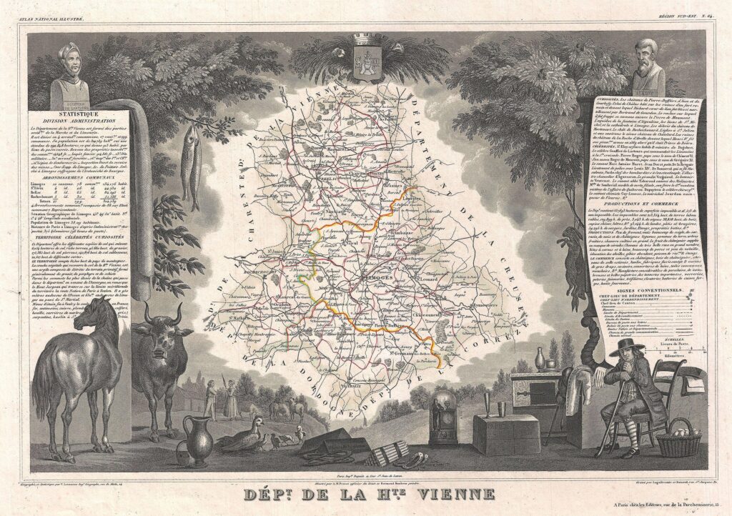 Carte du département de la Haute-Vienne 1852.