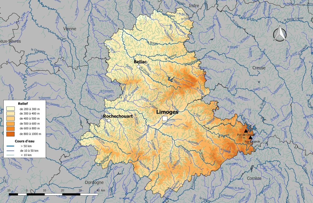 Carte hydrographique de la Haute-Vienne.