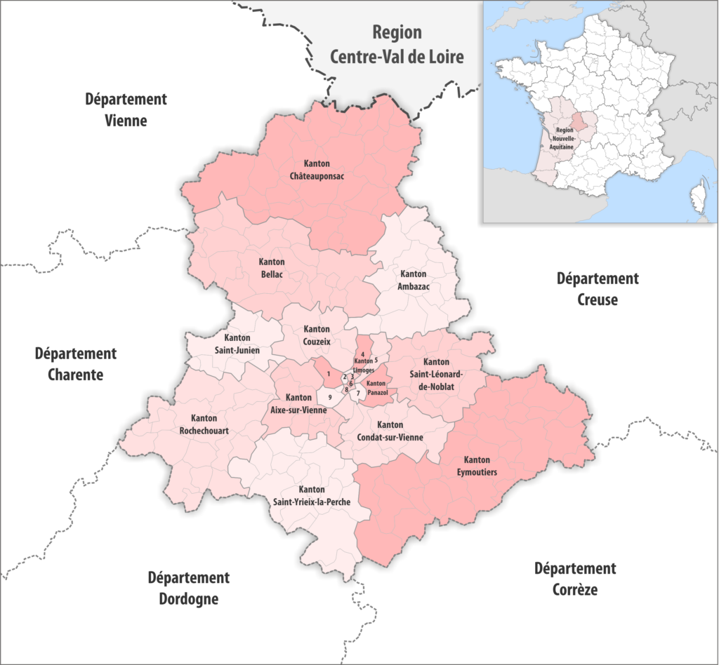 Carte des cantons du département de la Haute-Vienne.