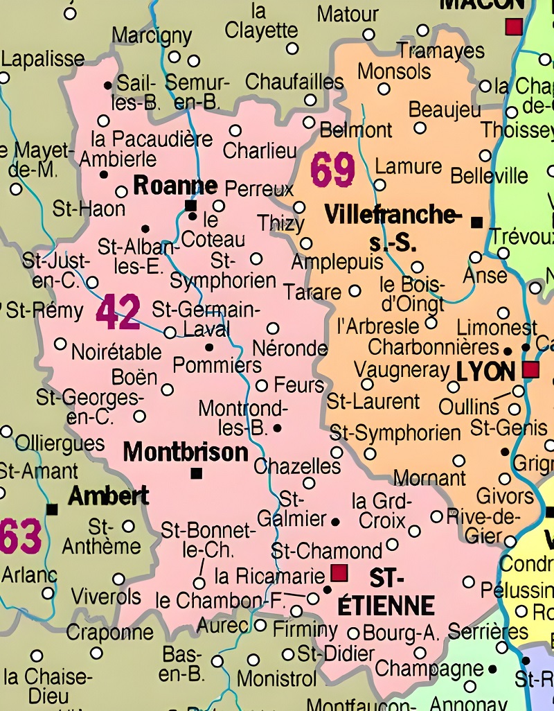 Carte des principales communes de la Loire.
