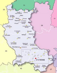 Carte des principales villes de la Loire.