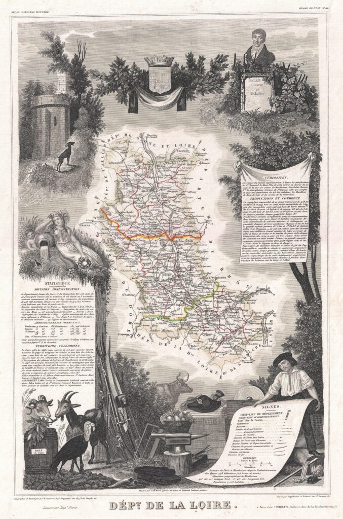Carte du département de la Loire 1852.