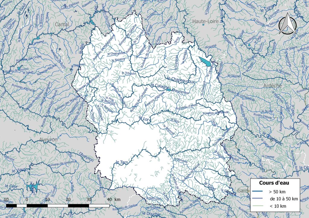 Carte hydrographique de la Lozère.
